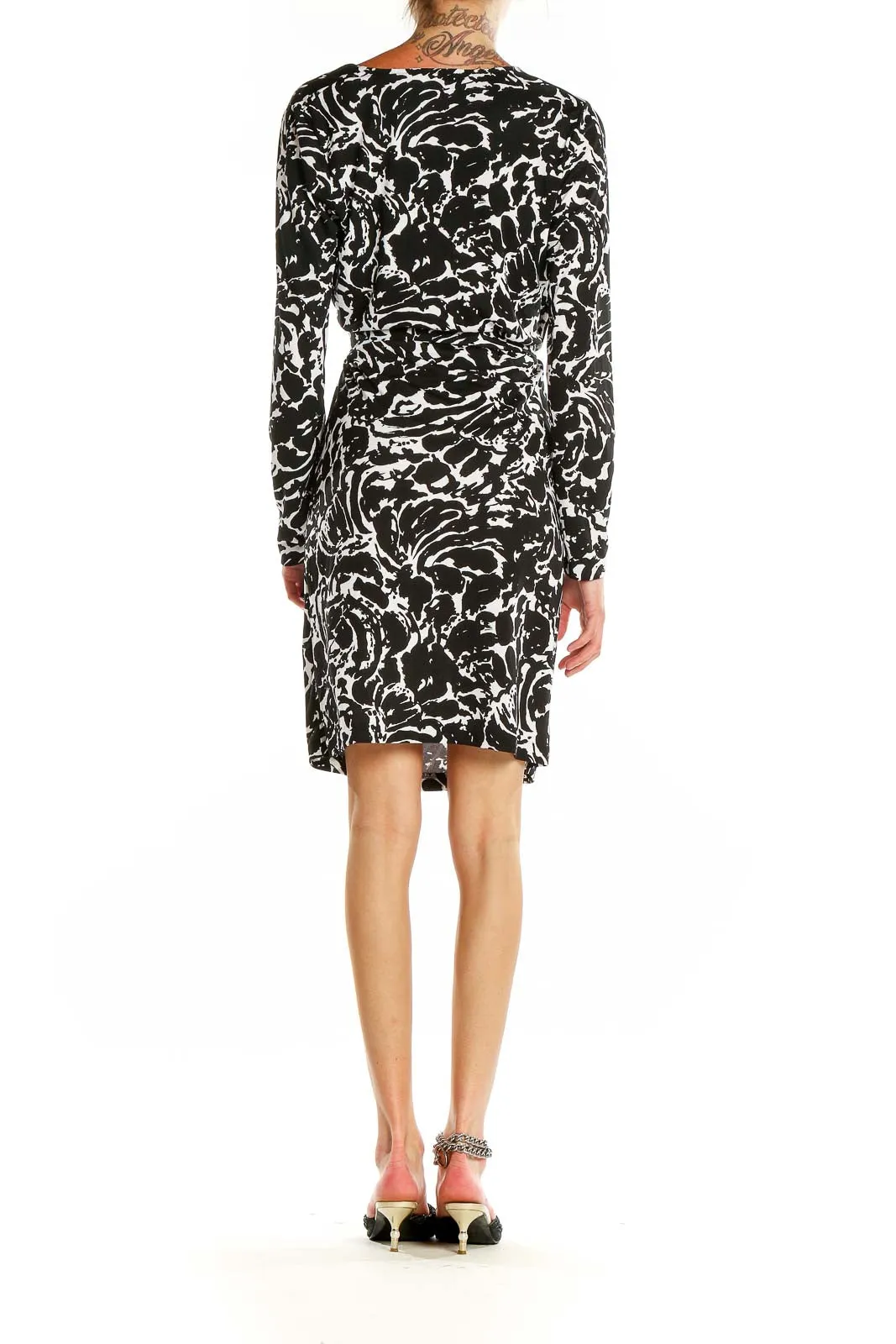 Black and White Abstract Print Wrap Dress