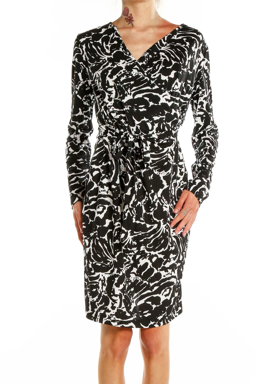 Black and White Abstract Print Wrap Dress