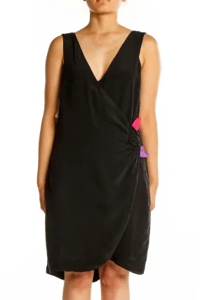 Black Silk Wrap Dress with Colorful Accents