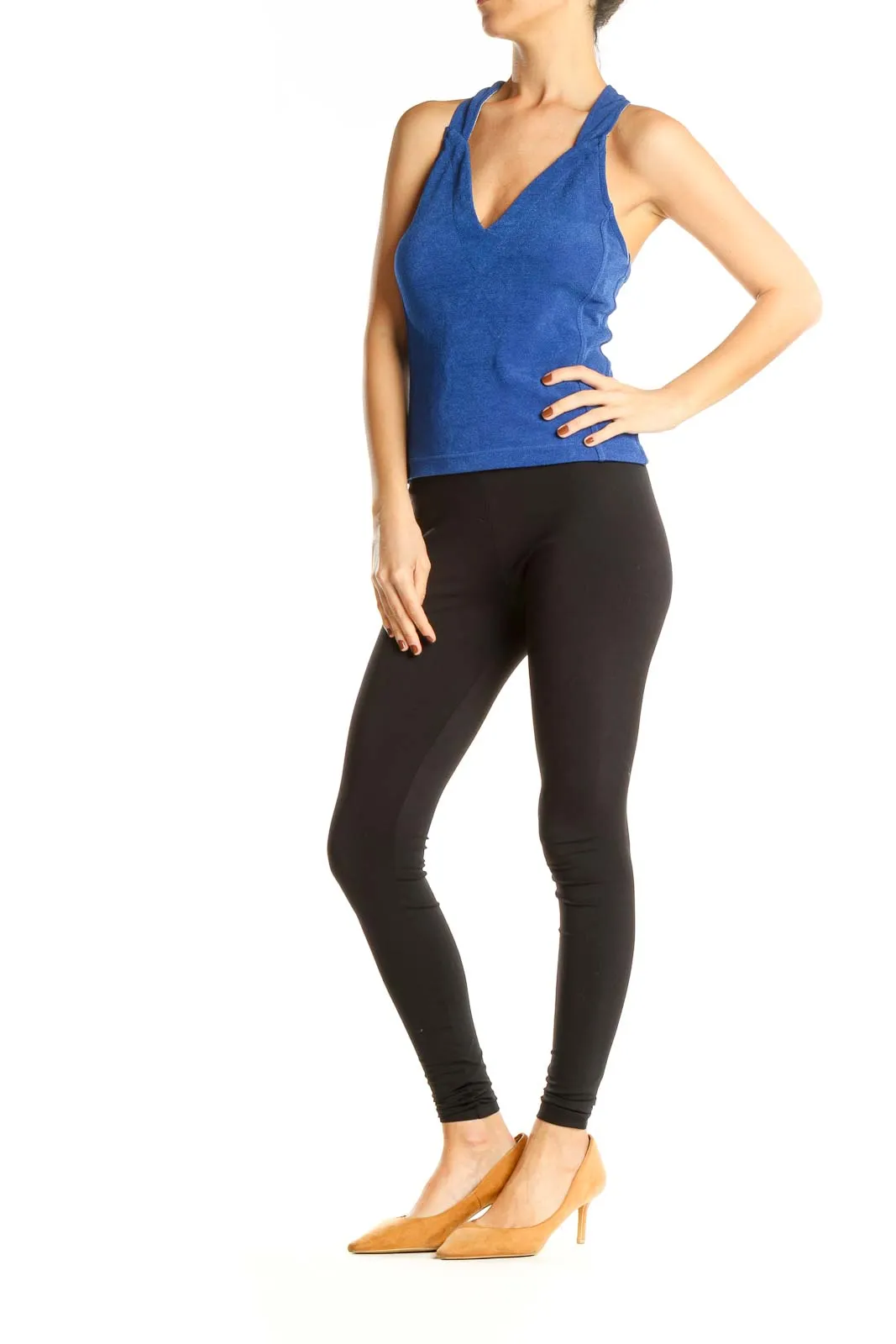 Blue V-Neck Sleeveless Tank Top