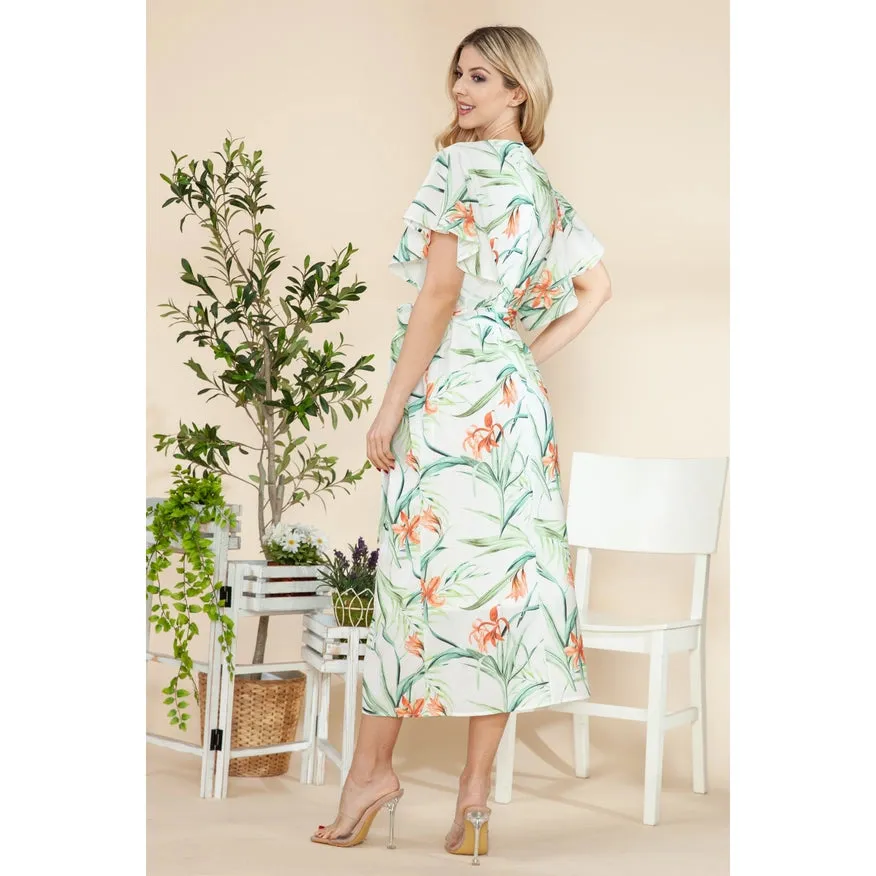 Butterfly Sleeves Wrap Dress Ivory