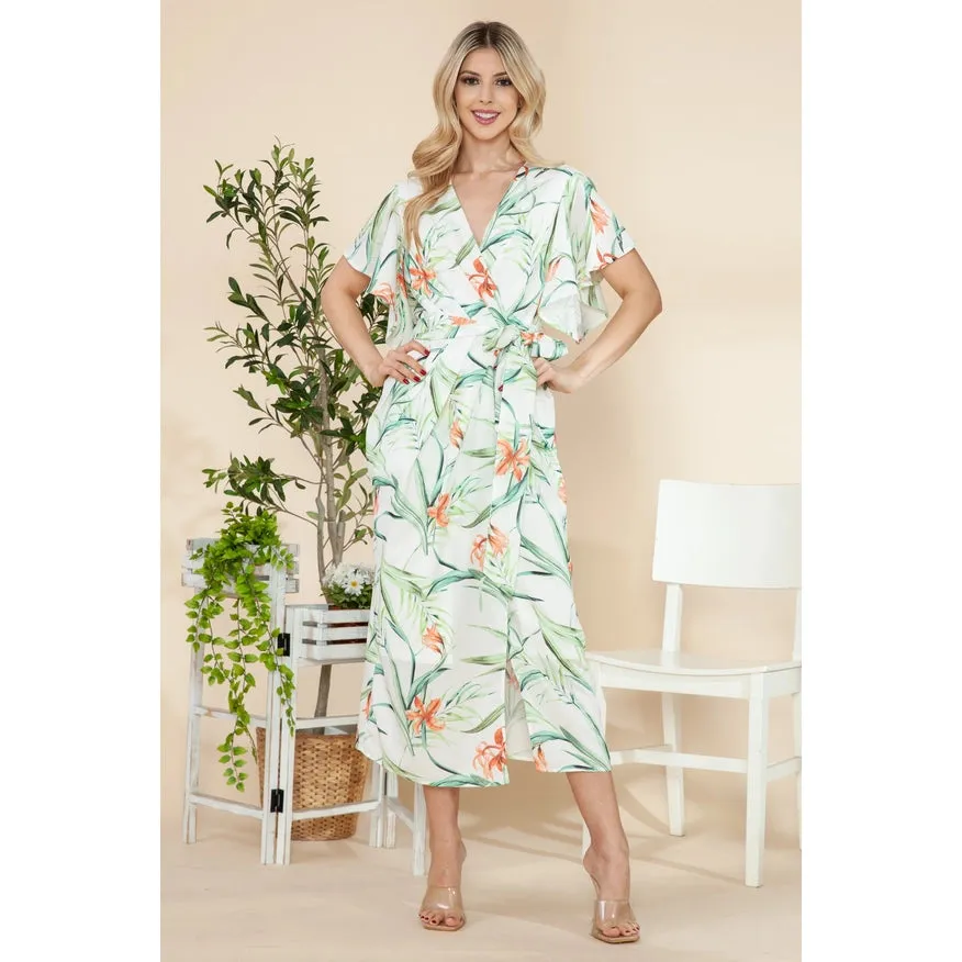 Butterfly Sleeves Wrap Dress Ivory