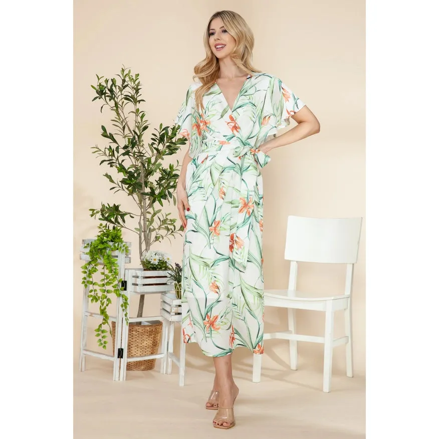 Butterfly Sleeves Wrap Dress Ivory