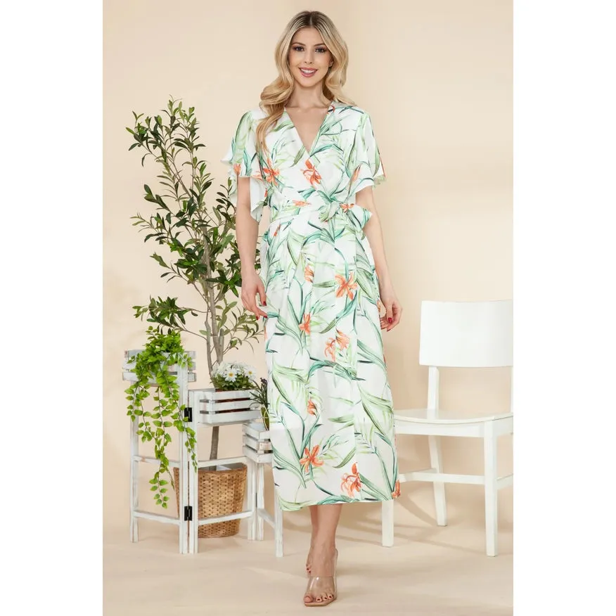 Butterfly Sleeves Wrap Dress Ivory