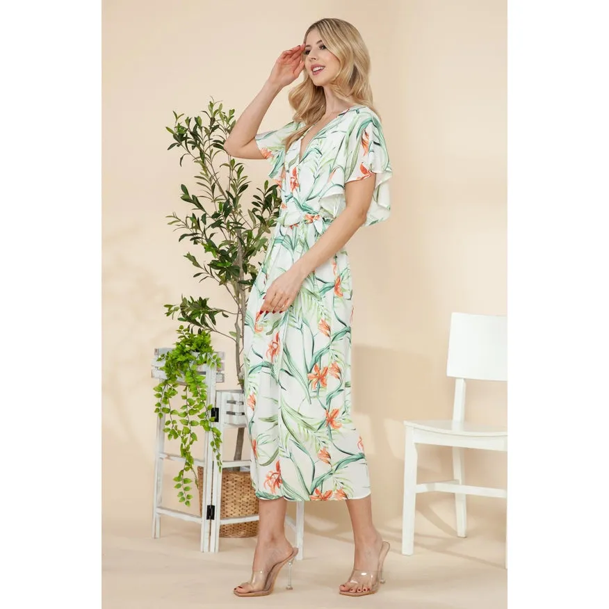 Butterfly Sleeves Wrap Dress Ivory