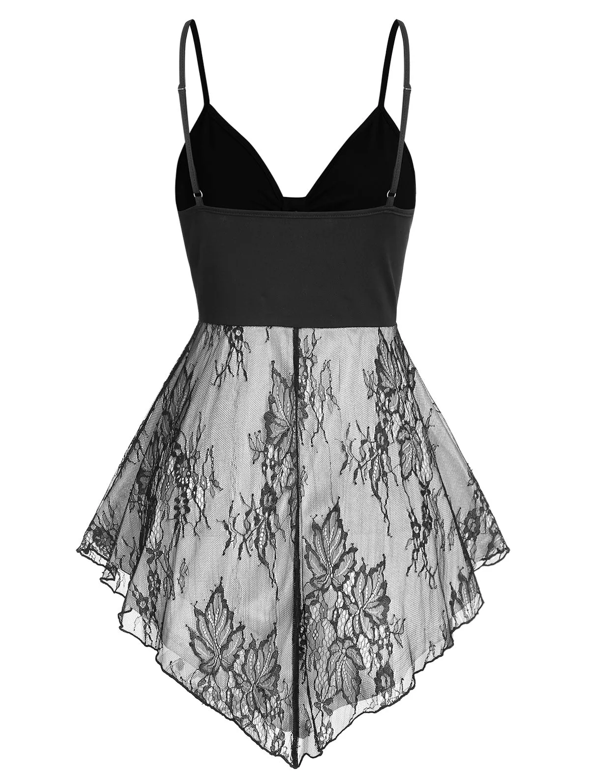 Casual Women Lace Insert Ruched Asymmetric Cami Tank Top Sleeveless Streetwear V Neck Women Vintage Top Plus Size S-3XL