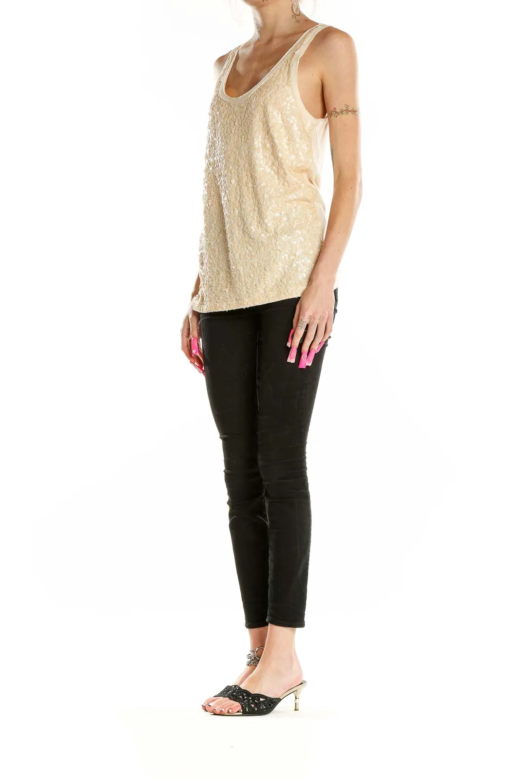 Cream Sequined Tank Top