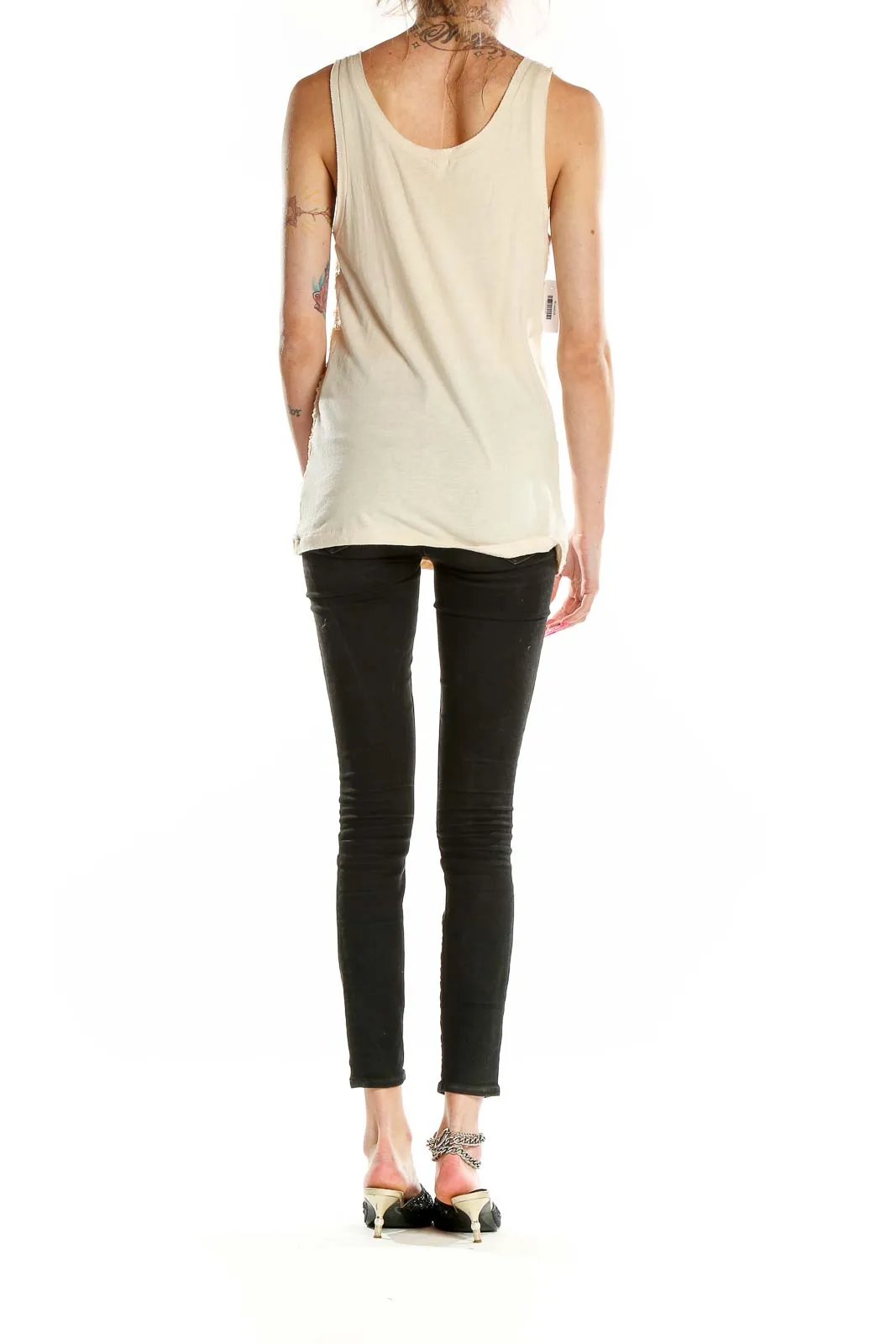 Cream Sequined Tank Top