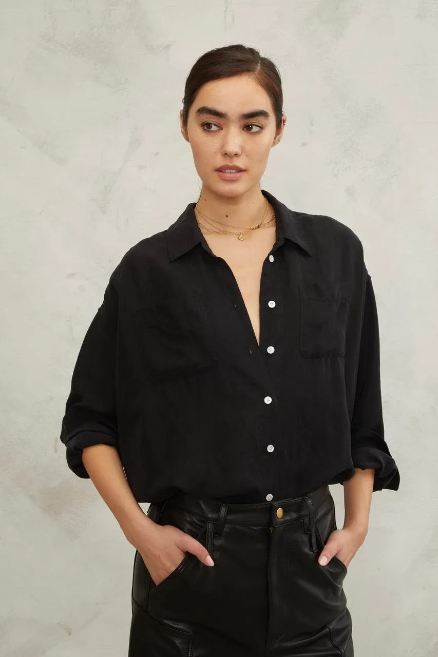 Davie Washed Cupro Button Down in Black