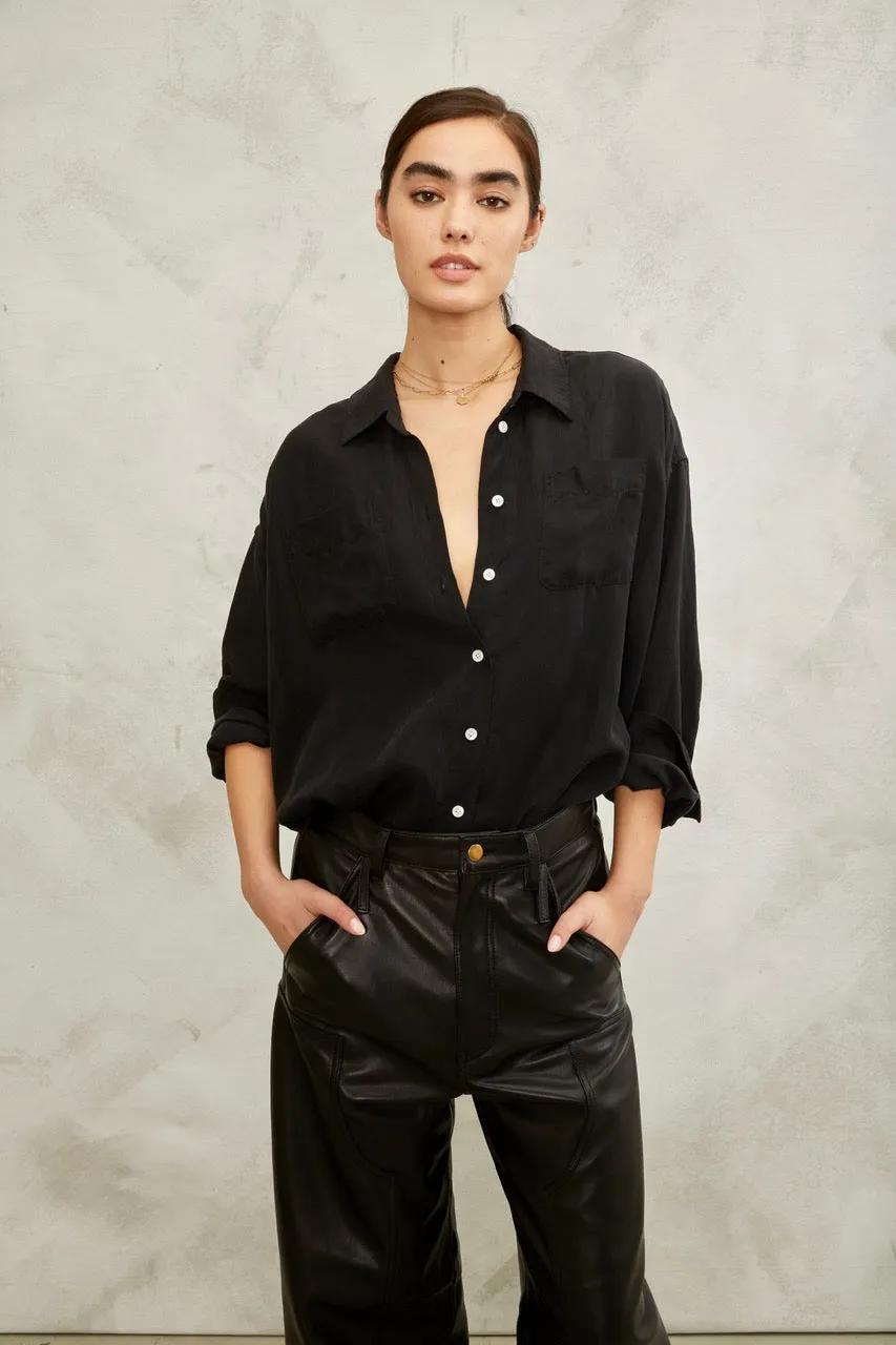 Davie Washed Cupro Button Down in Black