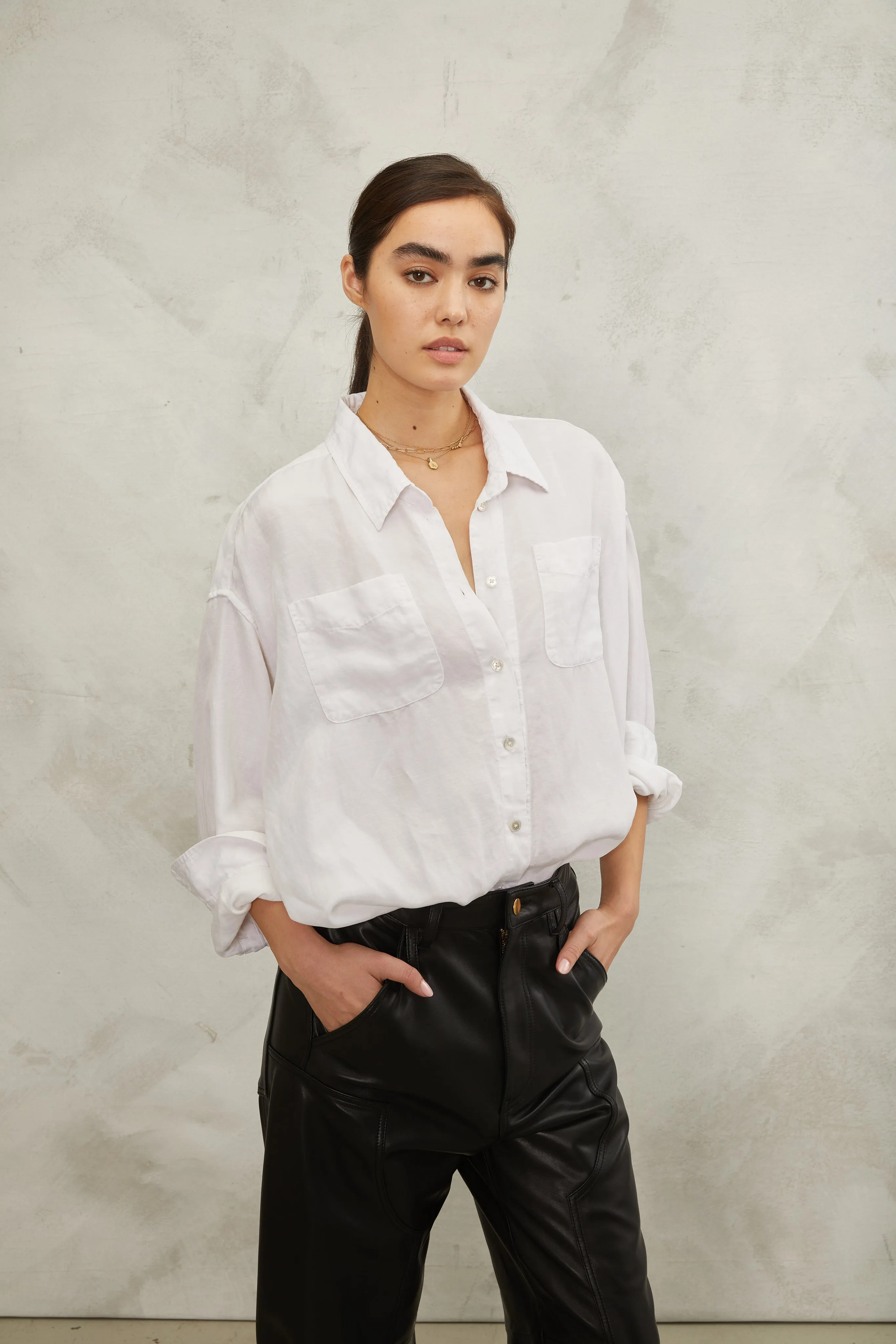 Davie Washed Cupro Button Down in White