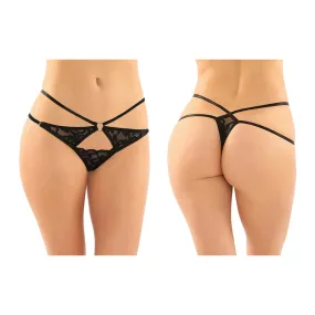Fantasy Lingerie Jasmine Strappy Lace Thong With Front Keyhole Cutout 6-Pack Black S/M