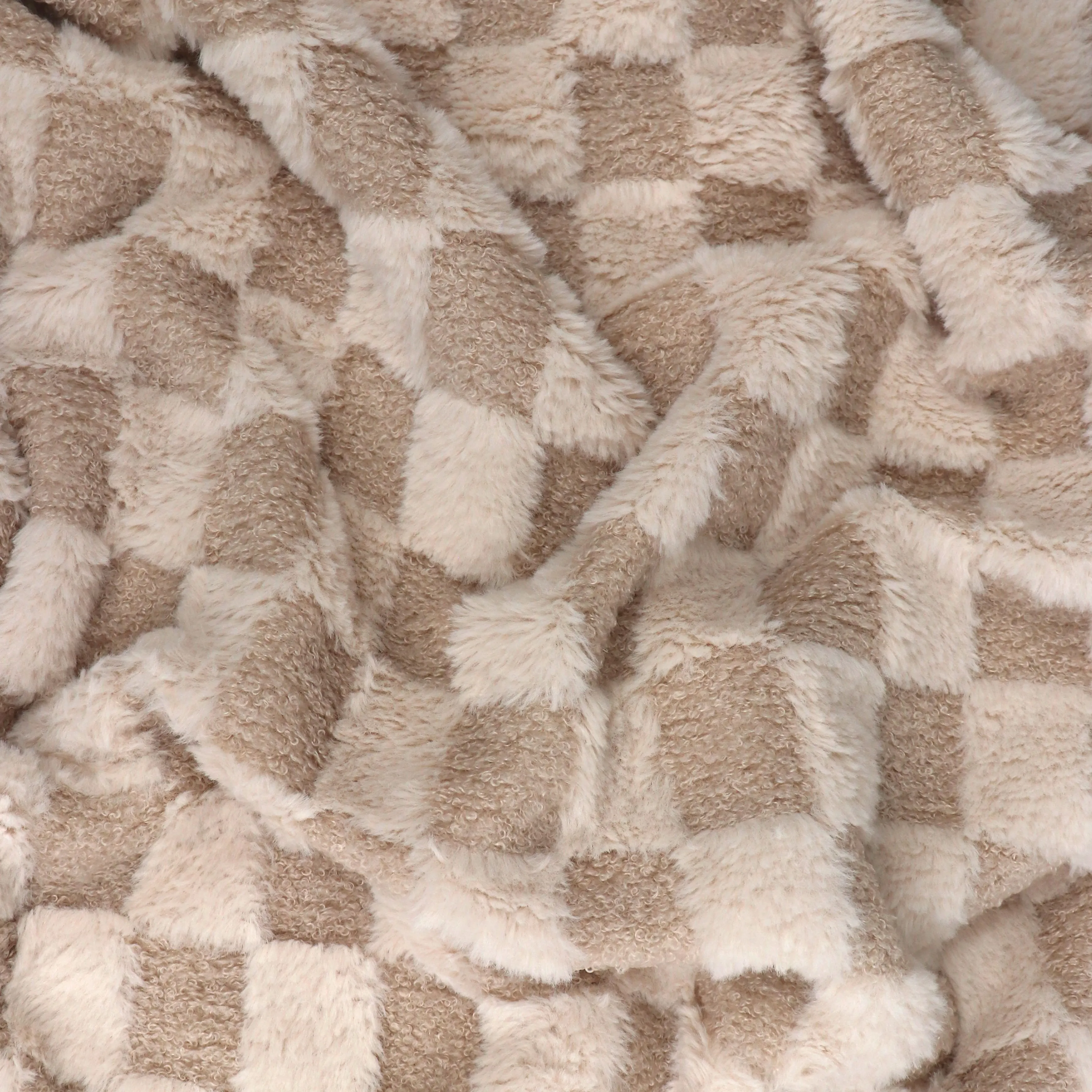 Faux Fur - Checkerboard - Light Beige - SALE