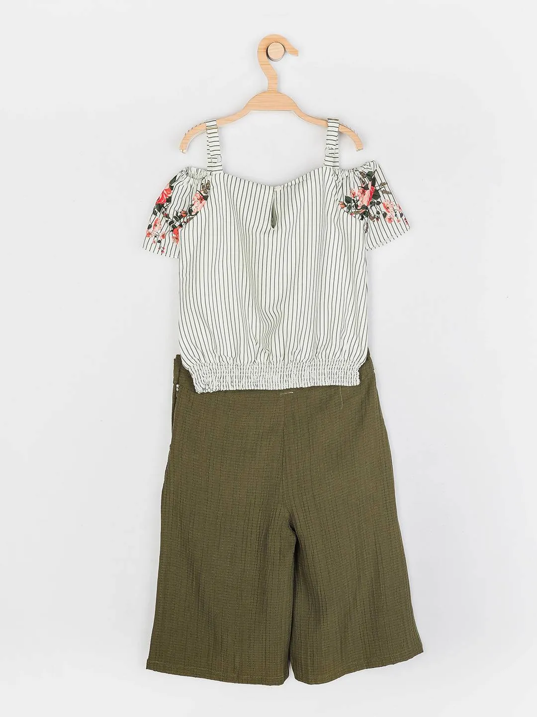 Girls Olive Regular Culottes Top Set 13058