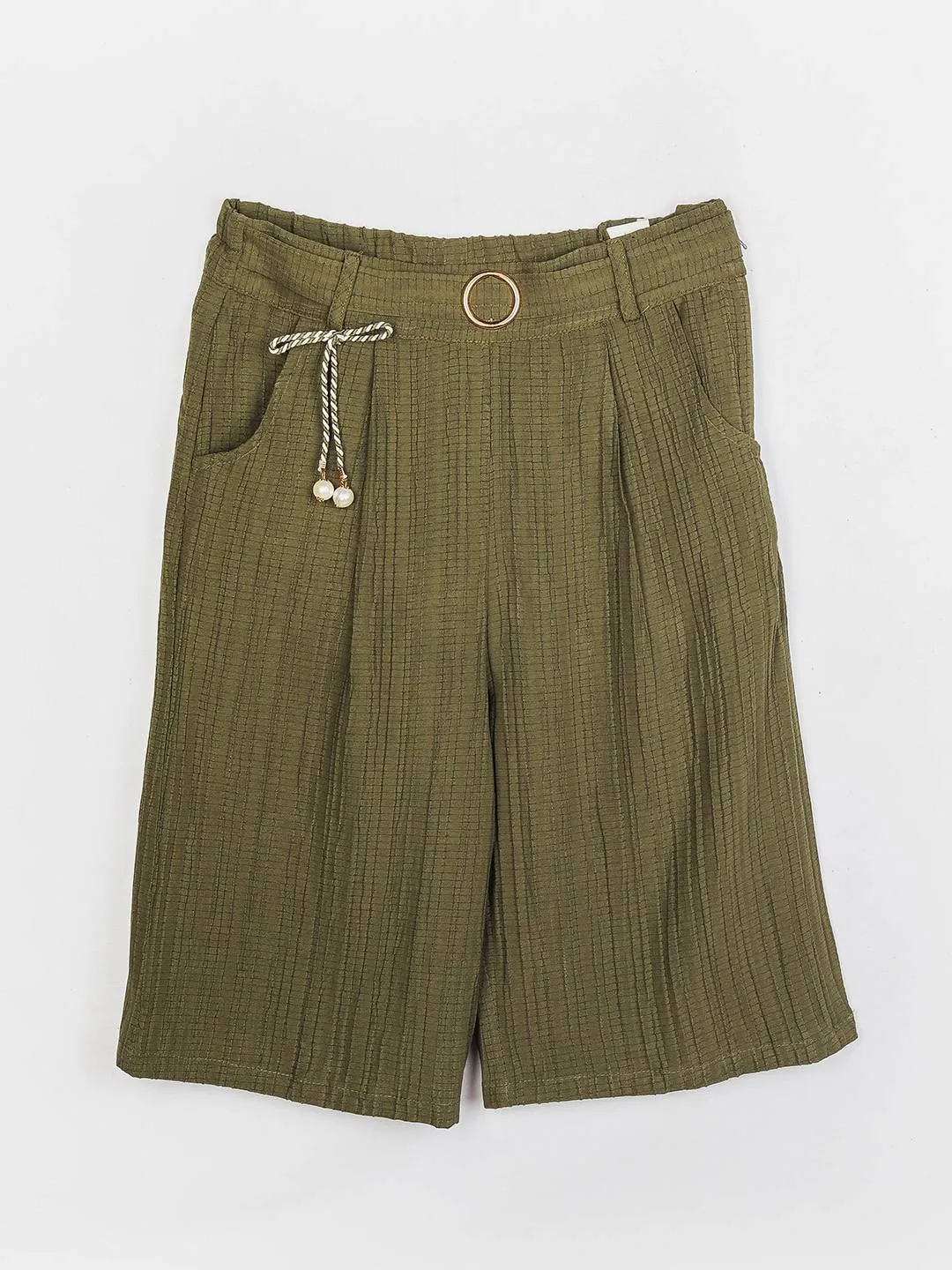Girls Olive Regular Culottes Top Set 13058