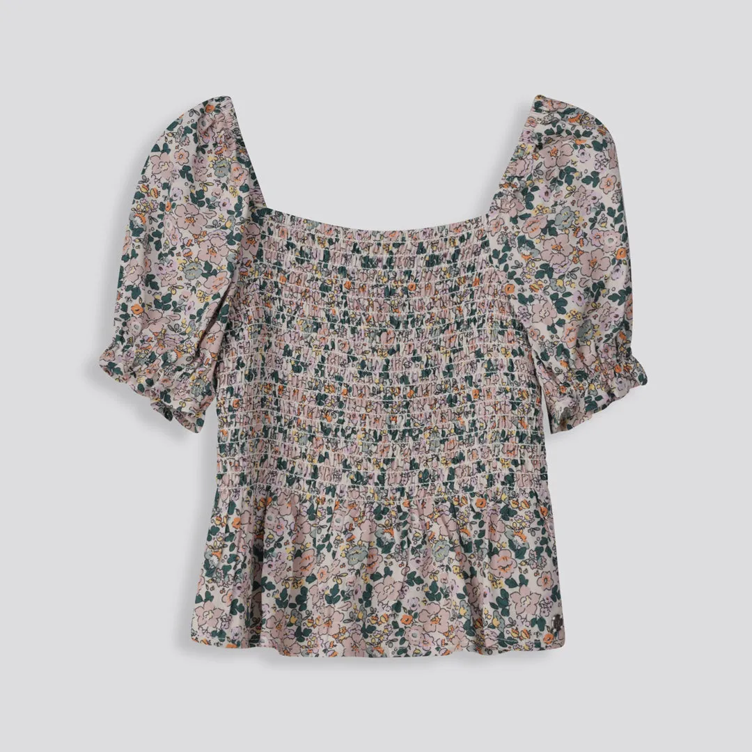 Girls Shirred Puff Sleeve Top _ 154166 _ Multi