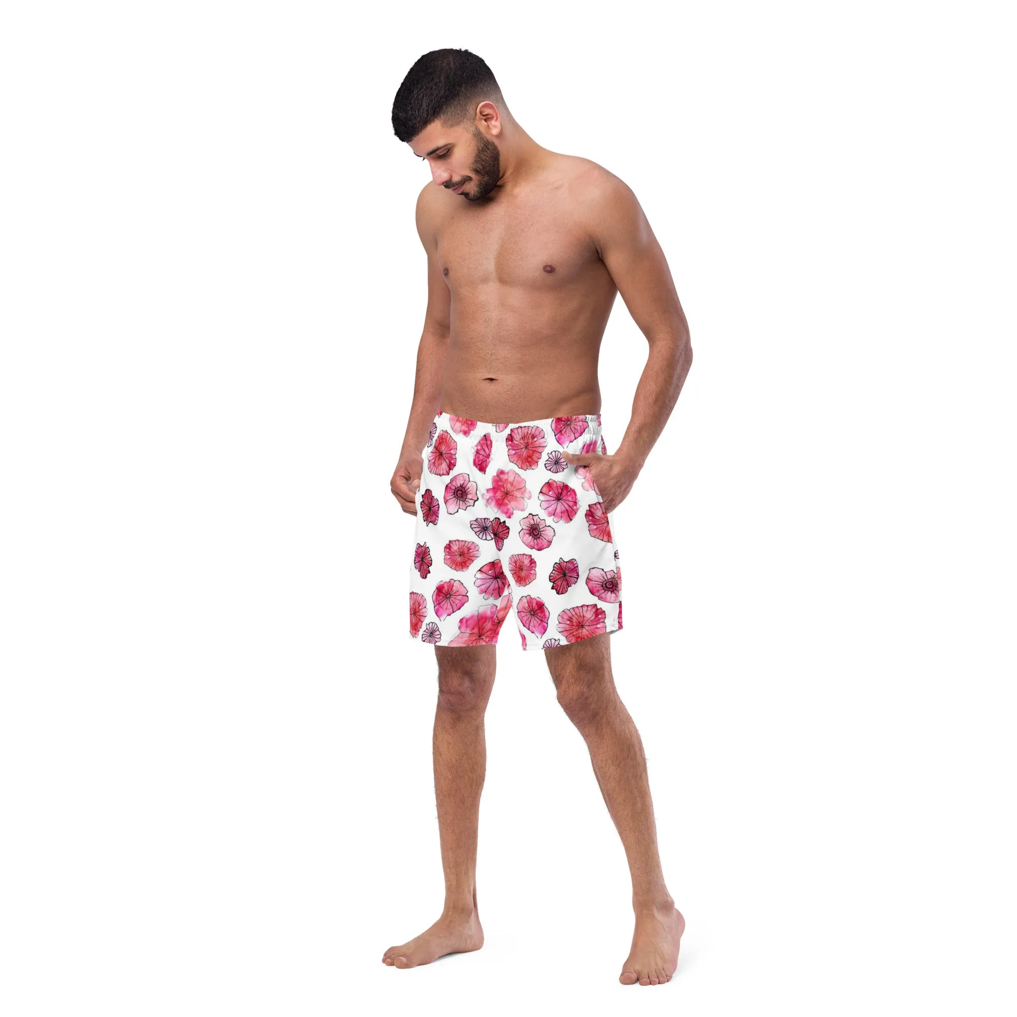 Humble Sportswear™ Men's Floral White Swim Trunks