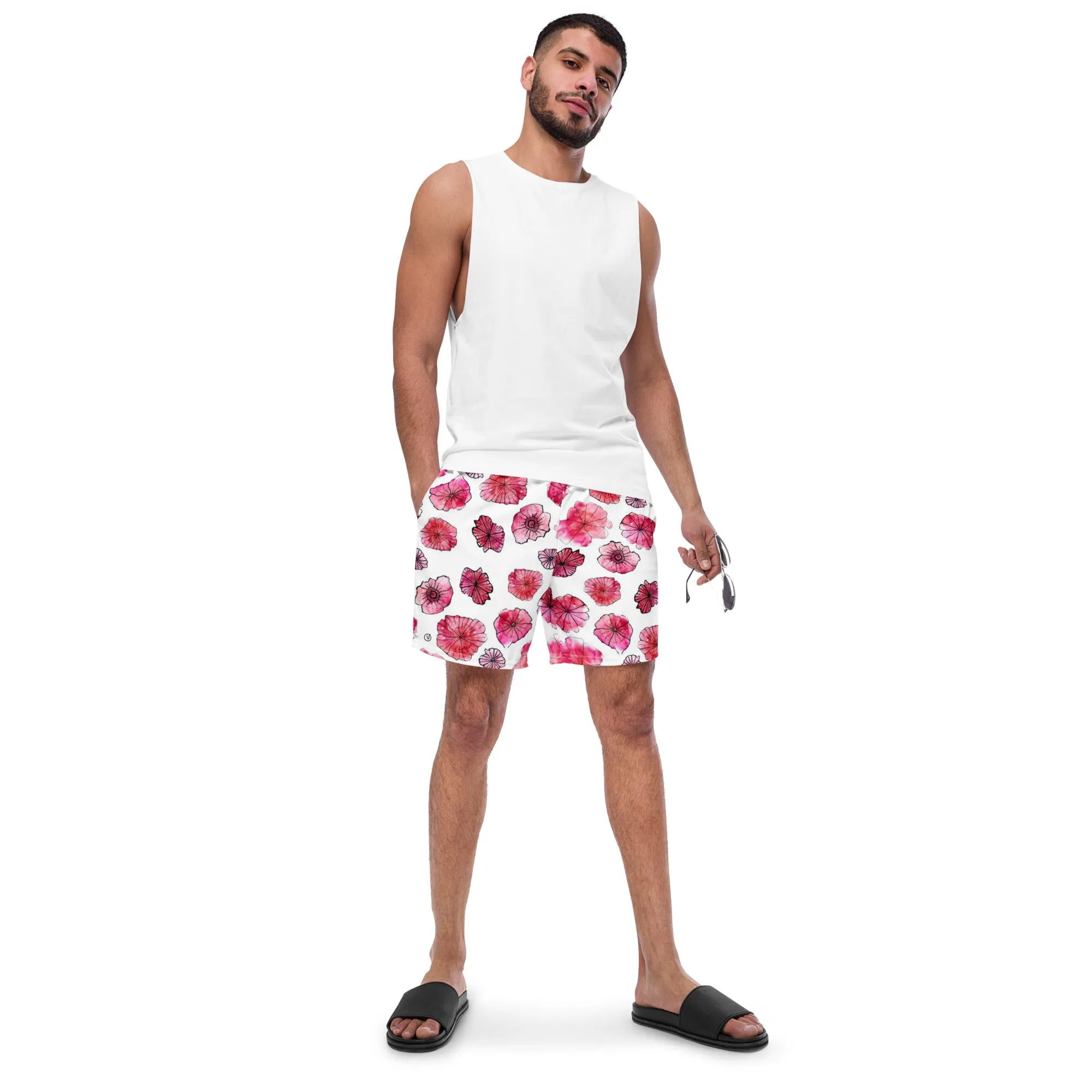 Humble Sportswear™ Men's Floral White Swim Trunks