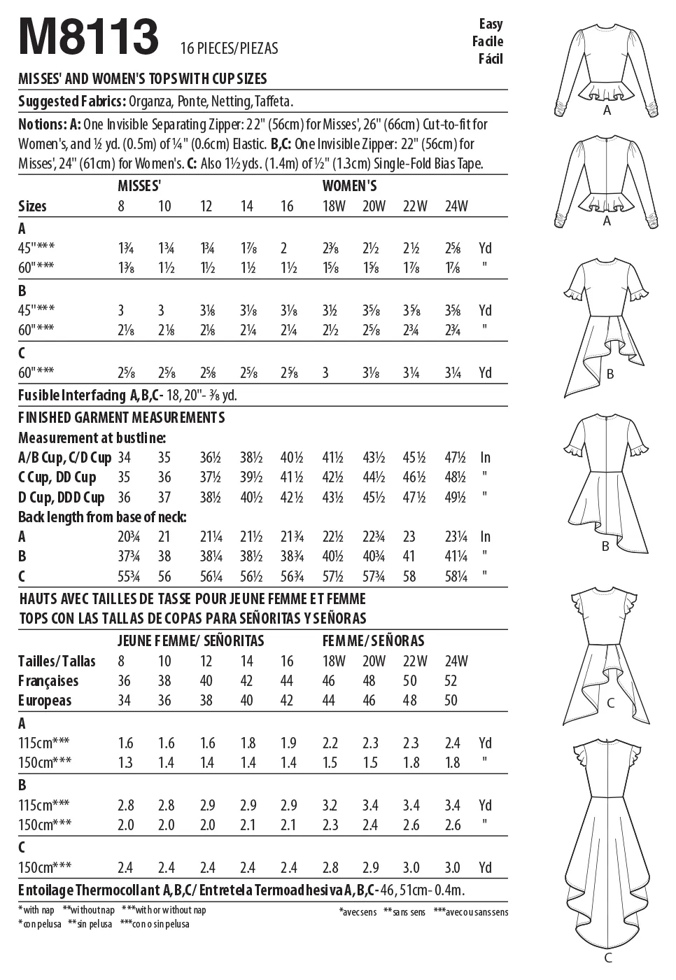 M8113 #PortiaMcCalls - Misses' & Women's Tops With Cup Sizes