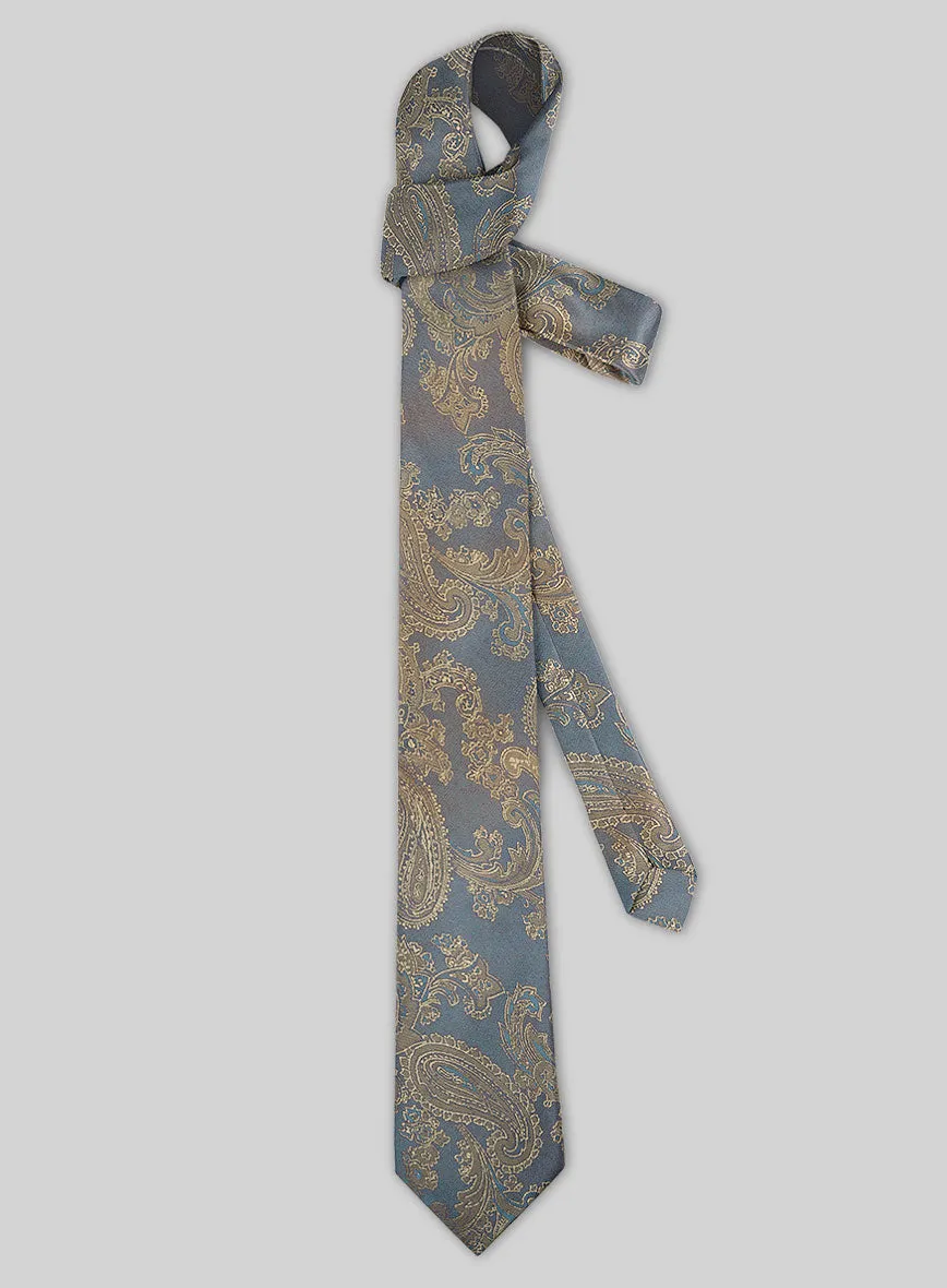Paisley Pine Blue Satin Tie