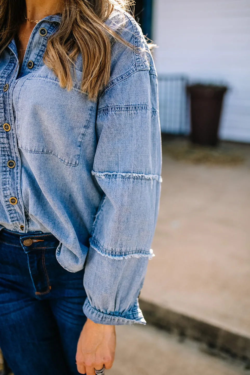 Preston Patch Denim Button Down Top | FINAL SALE