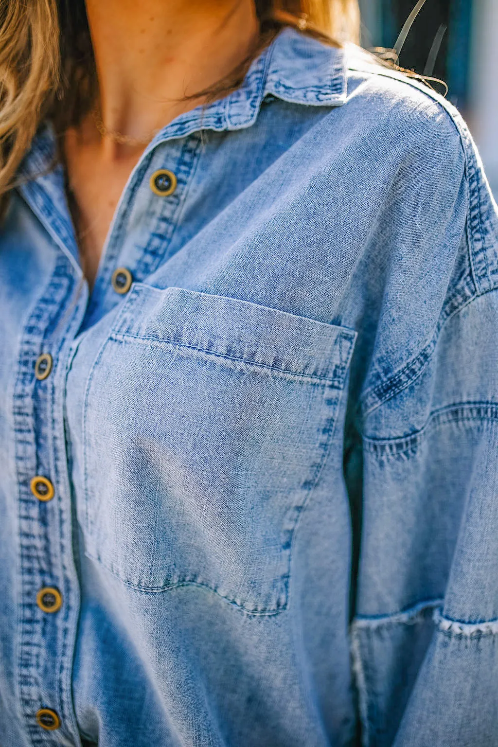 Preston Patch Denim Button Down Top | FINAL SALE