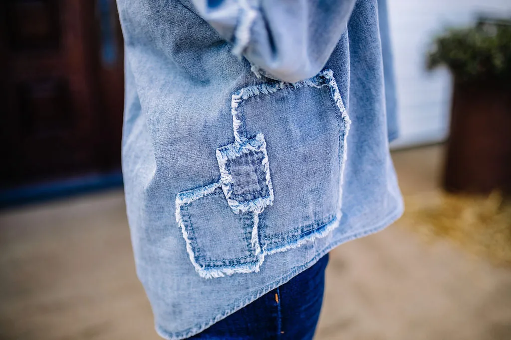 Preston Patch Denim Button Down Top | FINAL SALE