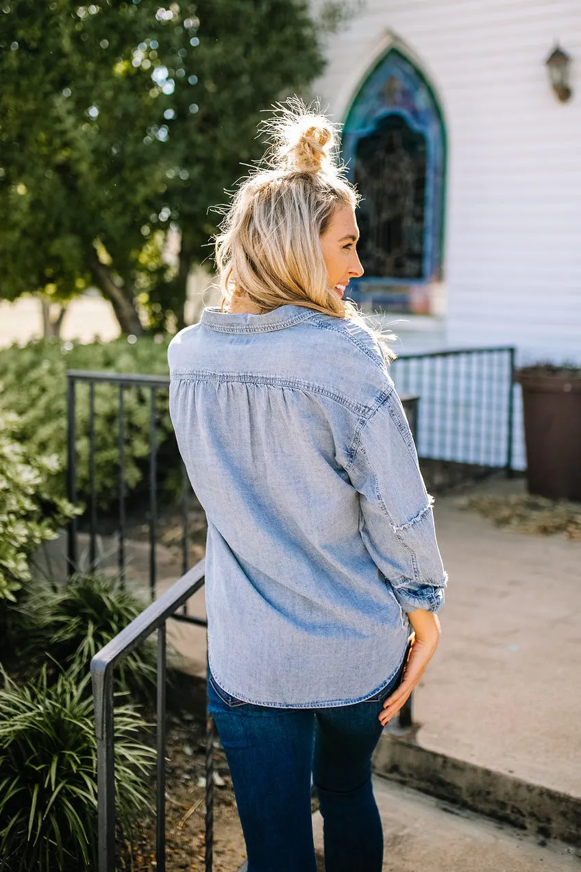 Preston Patch Denim Button Down Top | FINAL SALE