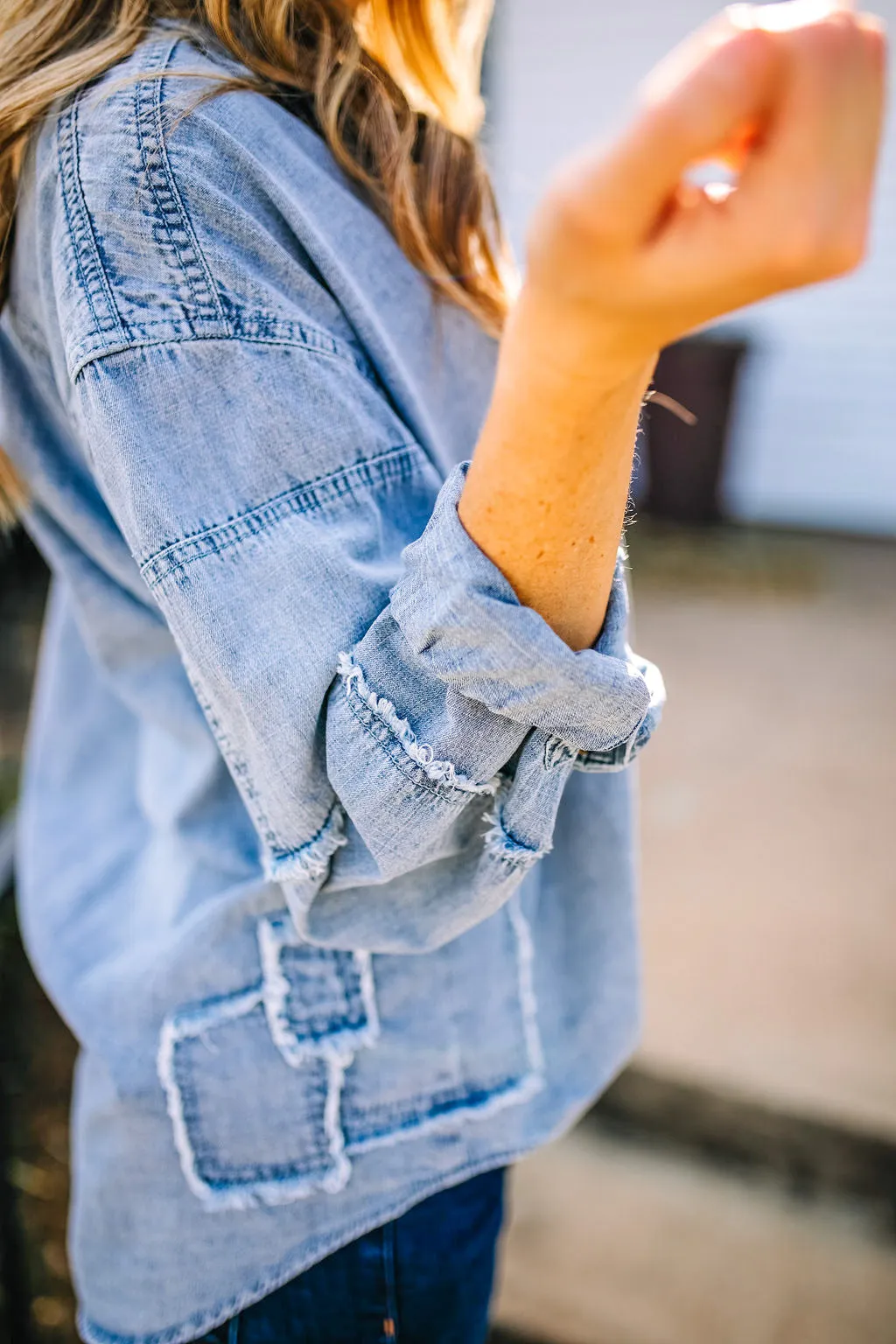 Preston Patch Denim Button Down Top | FINAL SALE