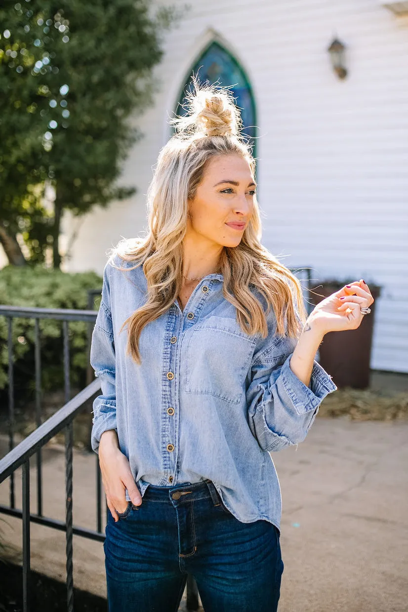 Preston Patch Denim Button Down Top | FINAL SALE