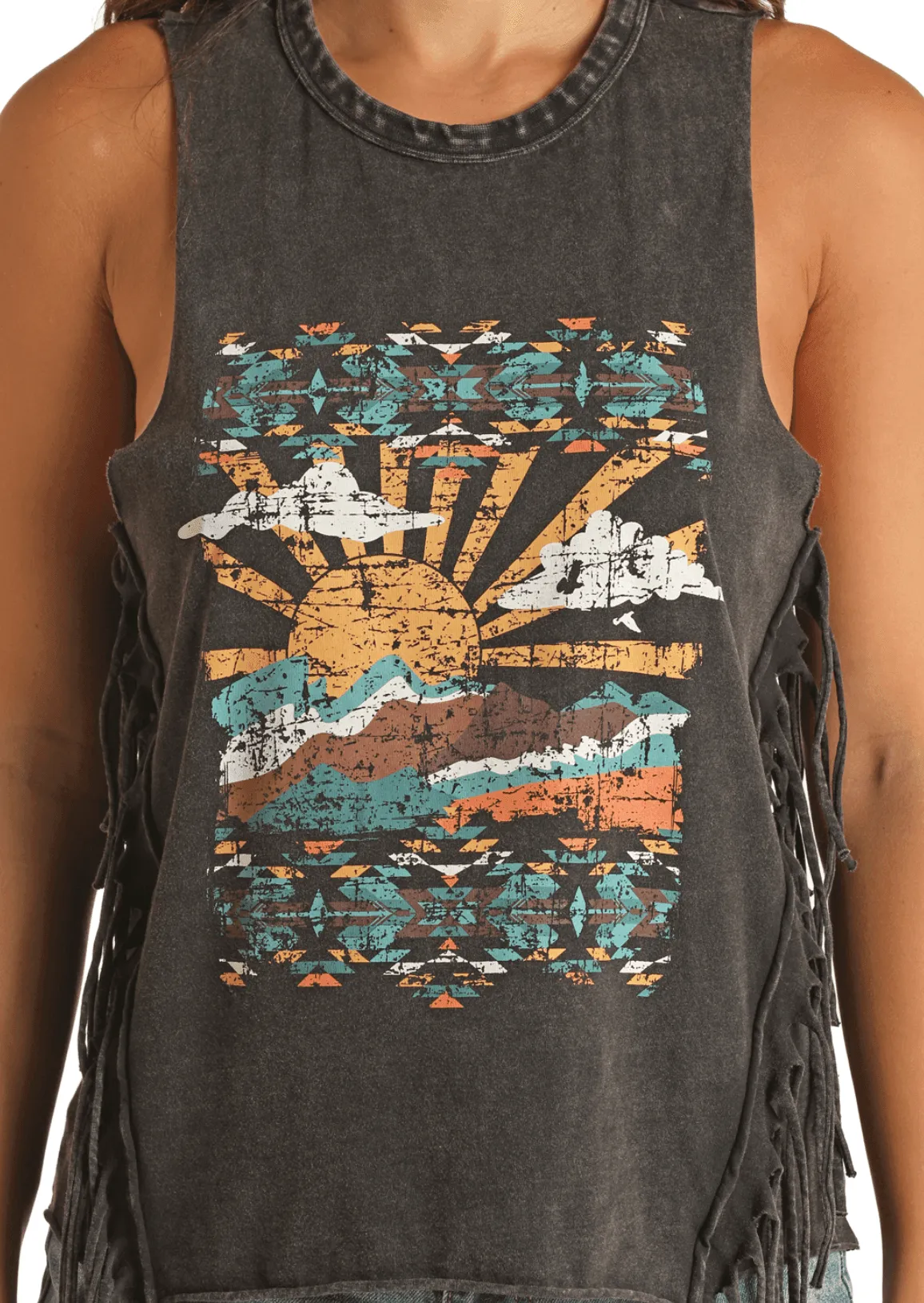 Rock & Roll Cowgirl Women's Western Fringed Tank Top RRWT20R0YD