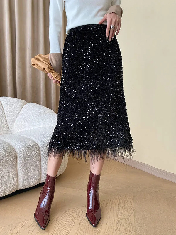 Sequined Tasseled A-Line Skirts Bottoms