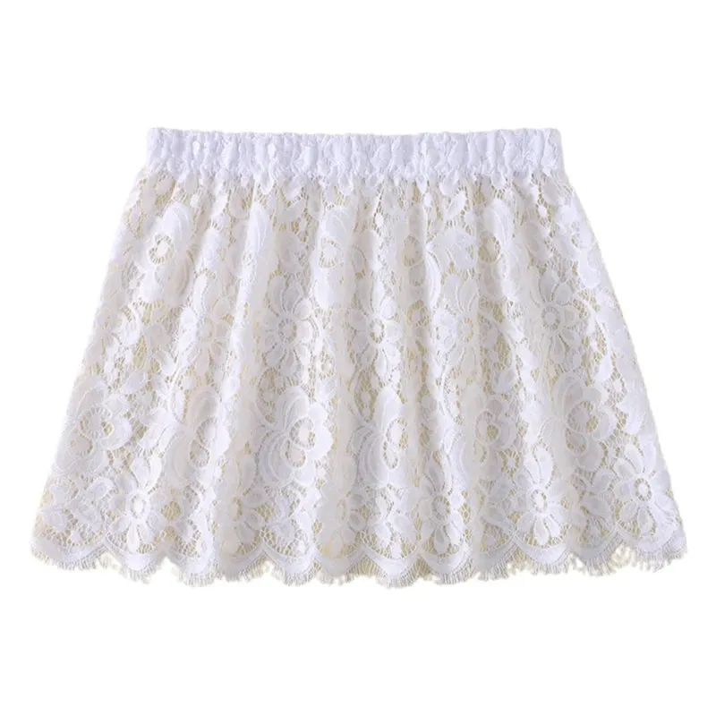 Women Eyelash Floral Lace Shirt Extender Adjustable Layered Faux Top Hem Lower Sweep Mini Skirt Half Slip Underskirt
